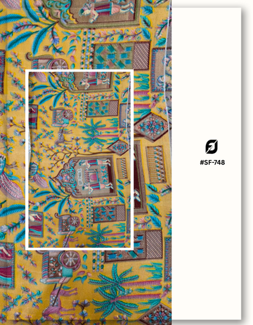 Yellow Position Print Jacquard Fabric for Designer Outfits #SF-748