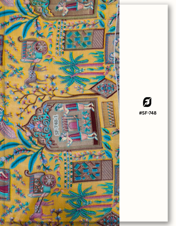 Yellow Position Print Jacquard Fabric for Designer Outfits #SF-748