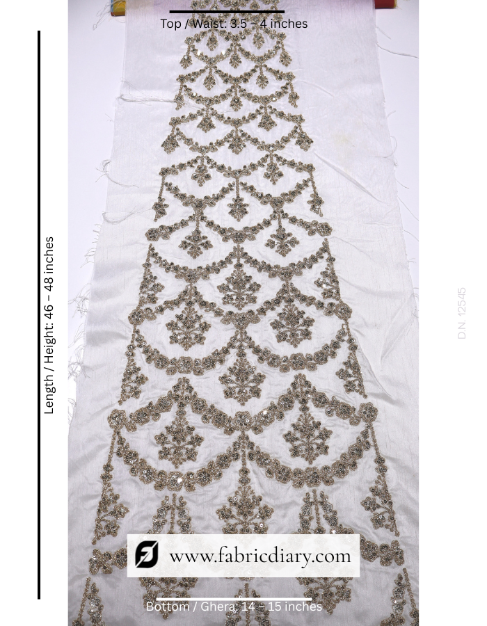 Embroidered Kali Fabric with Golden Cording & 3mm Sequins for Lehenga