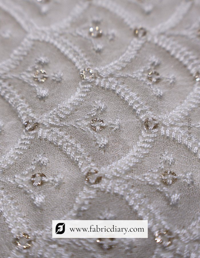 Viscose georgette with embroidery and 3mm glitter sequins