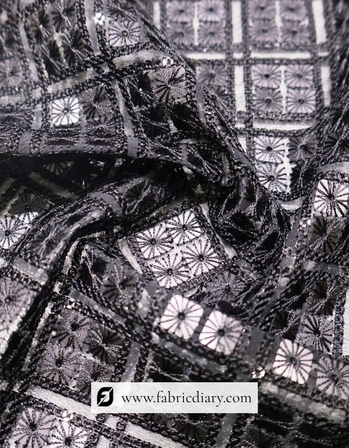 Designer men’s sequin fabric – wholesale black embroidered material online
