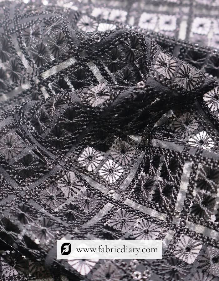 Designer Black Square Sequin Fabric for Men – #874