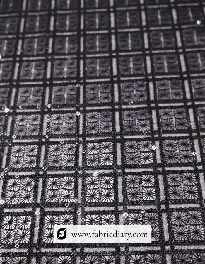 Designer Black Square Sequin Fabric for Men – #874