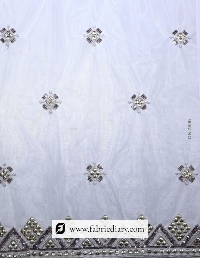 Sequin work dupatta fabric – online bulk embroidered fabric for boutiques