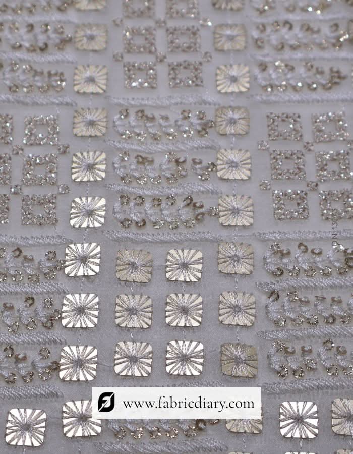 Buy geometric pattern sequin embroidered fabric online