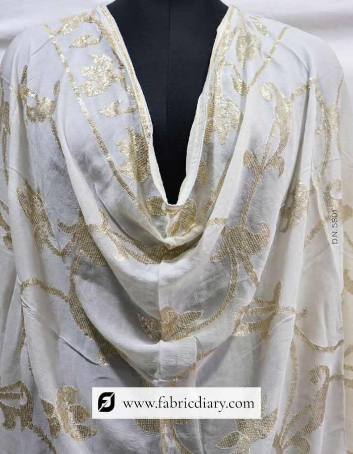 Dyeable floral embroidered dupatta with sequins – designer fabric for women