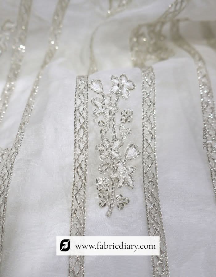 Chain Stitch Embroidery Fabric in Lining Pattern with Floral Design – #203