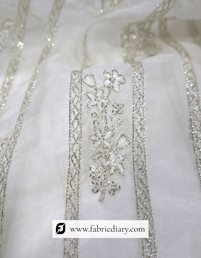 Chain Stitch Embroidery Fabric in Lining Pattern with Floral Design – #203