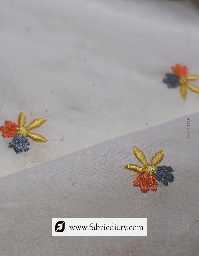 Designer organic cotton fabric with motif embroidery
