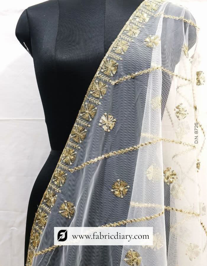 Beautiful Sequins Embroidered Designer Net Dupatta – #8726