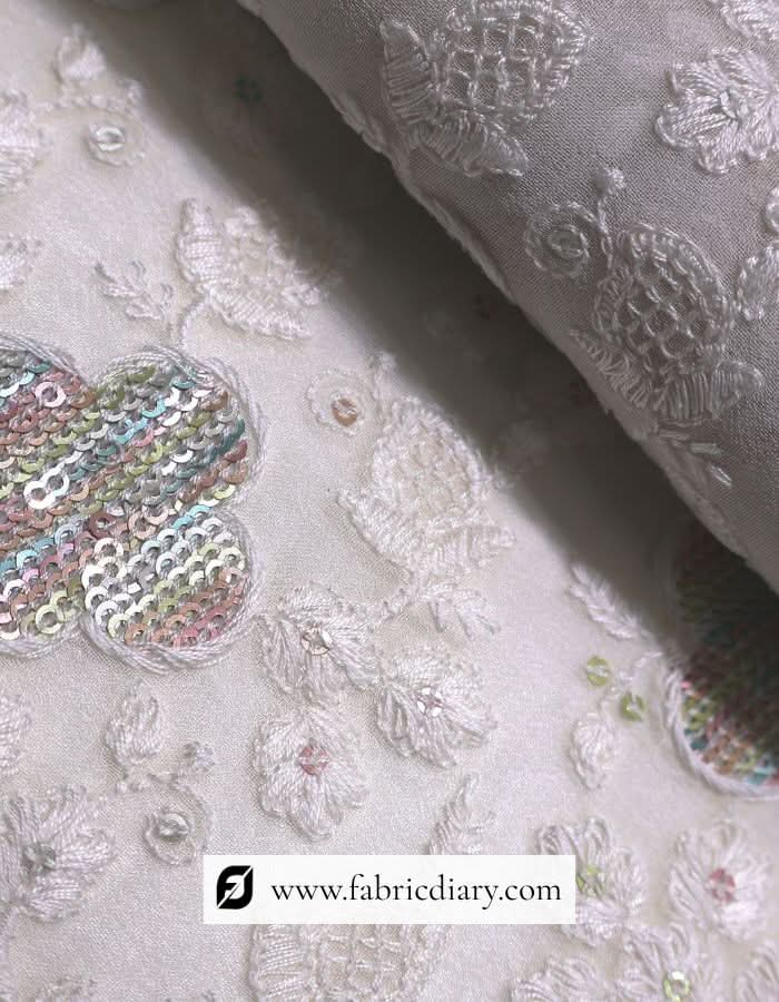 Off-white ethnic sherwani fabric – floral embroidery material in bulk