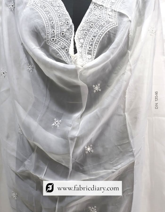 Viscose organza scarf – dyeable fabric with embroidery for ethnic wear