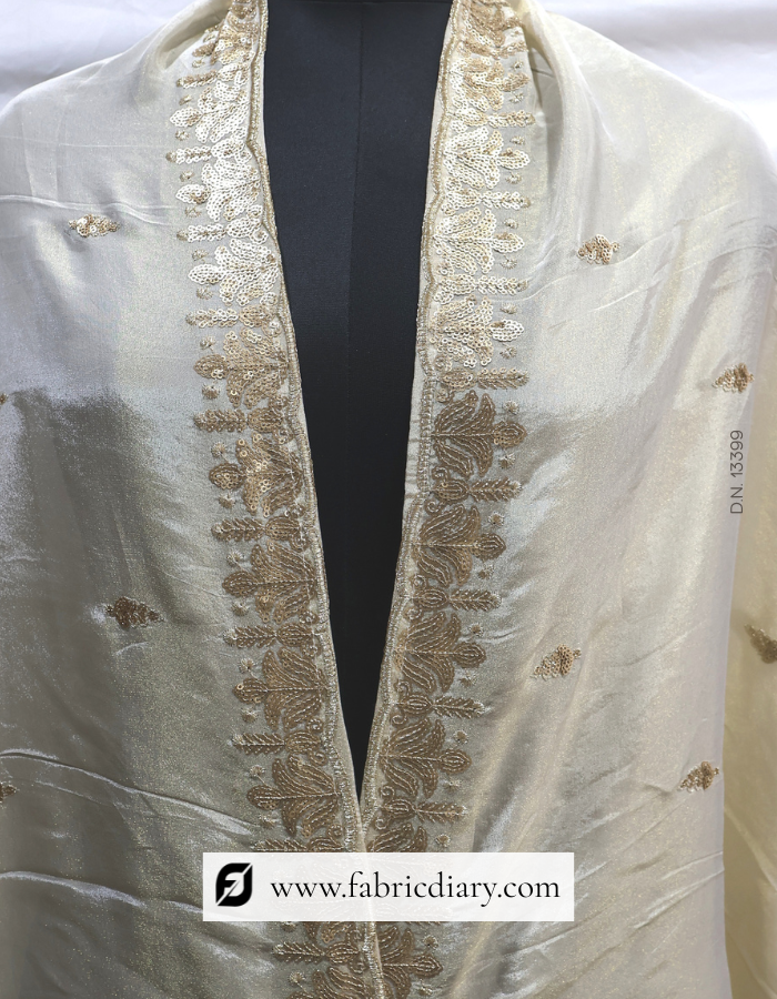 Designer tissue fabric dupatta – golden embroidery for bridal wear