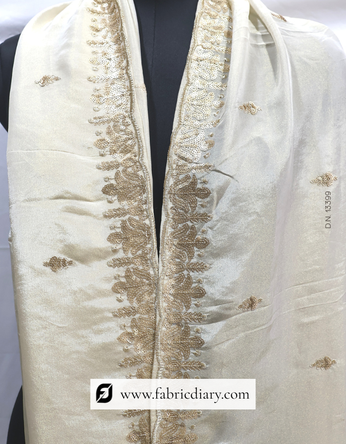 Designer Gold Tissue Embroidered Dupatta / Scarf – #3397