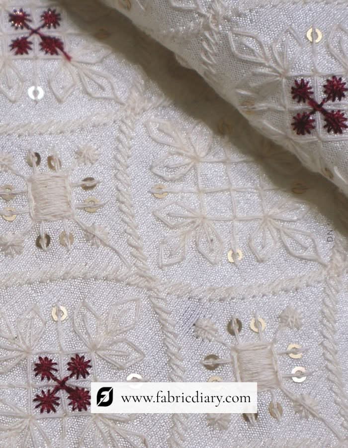 Designer white embroidery fabric with sequins for grooms