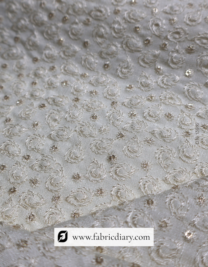 Off White Designer Embroidered Sherwani Fabric