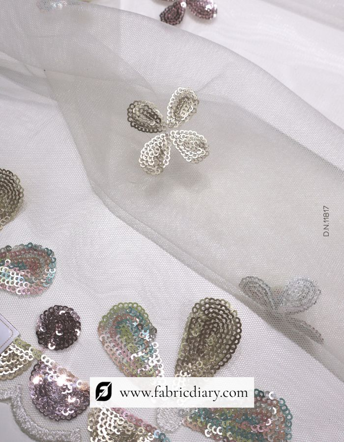 Net dupatta fabric with multicolor sequins – bridal accessory material supplier