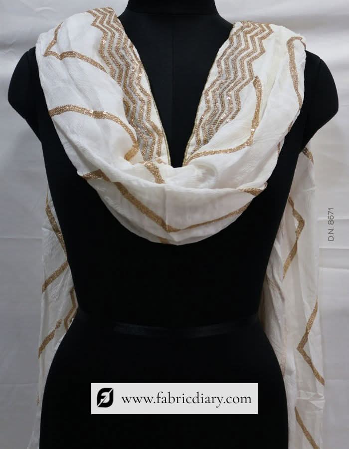Dyeable Zigzag Designer Embroidered Dupatta – #867