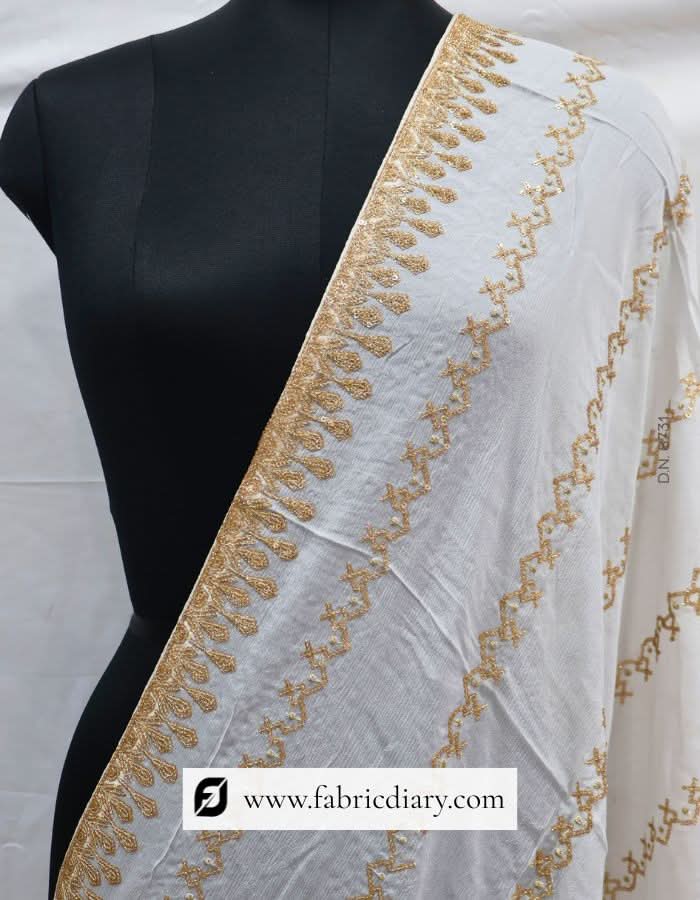 Dyeable Lining Embroidered Chinon Dupatta Fabric – #873