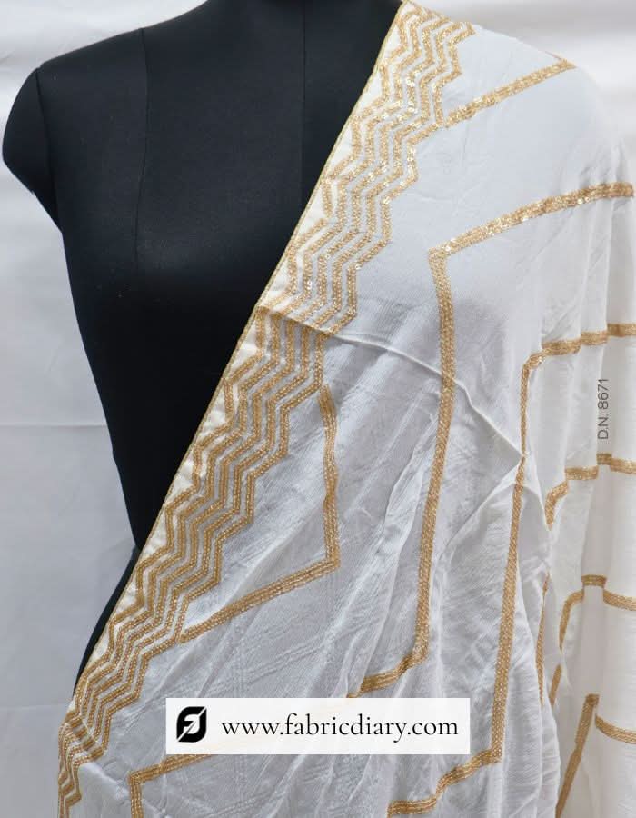 Dyeable Zigzag Designer Embroidered Dupatta – #867