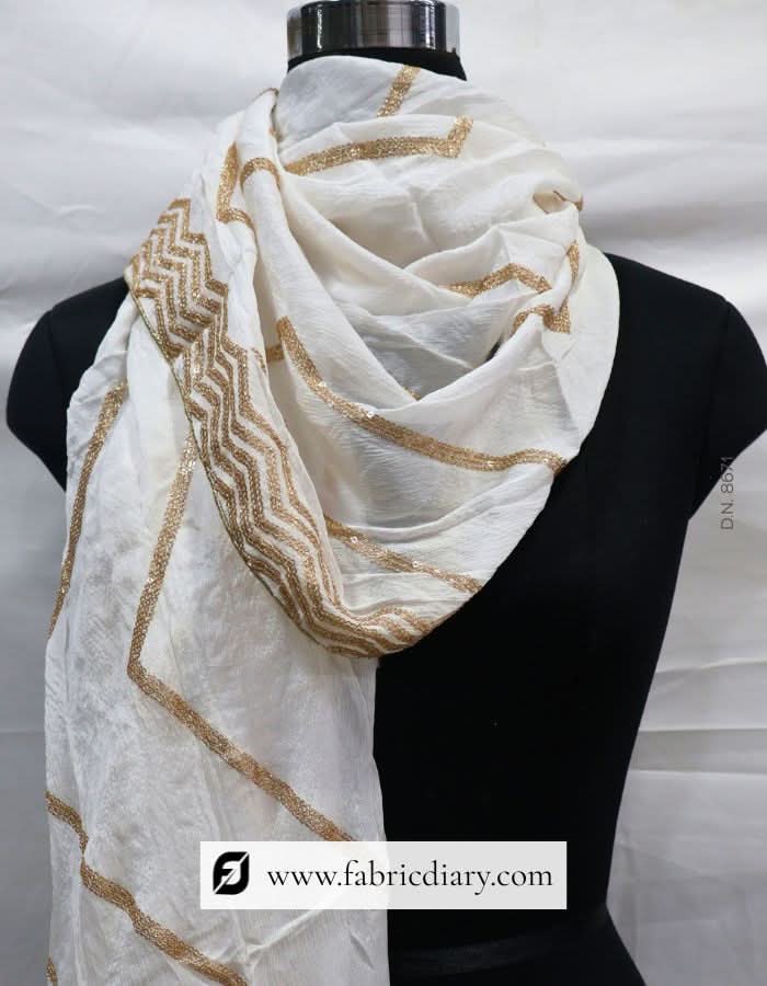Embroidered dupatta with zigzag pattern – dyeable fashion fabric online