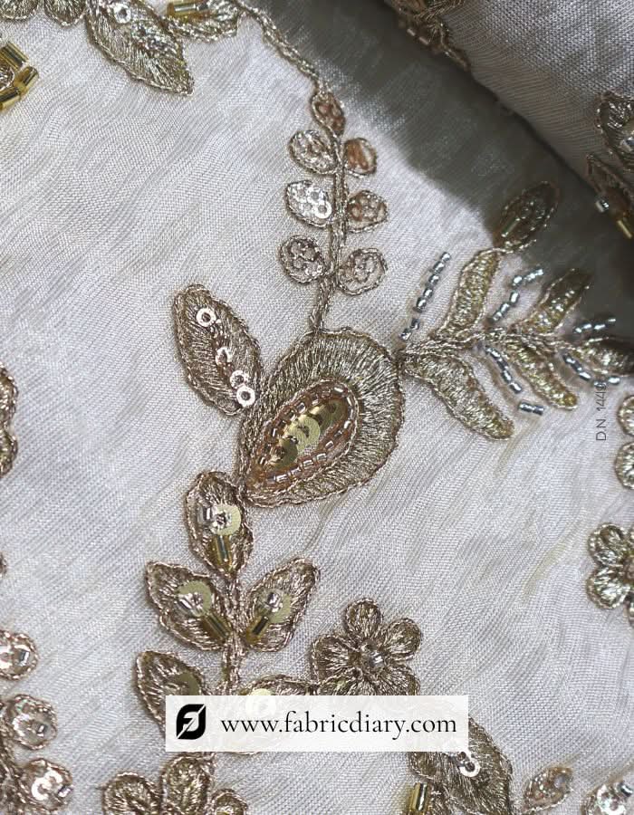 Dye-ready embroidery fabric for designer gowns