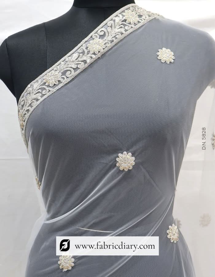 Dyeable Embroidered Designer Net Dupatta / Scarf – #5828