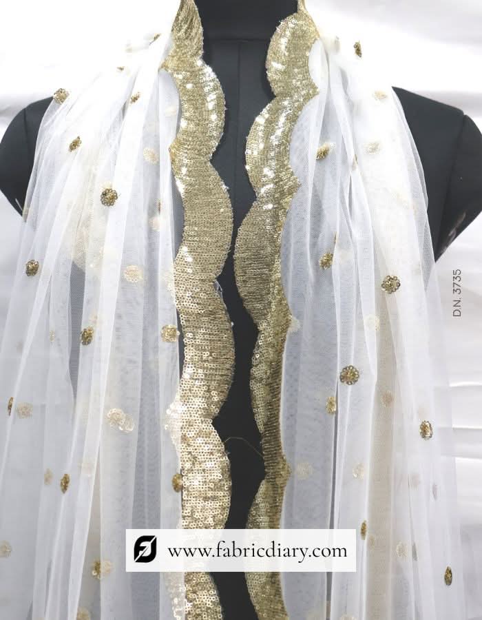 Heavy border sequin dupatta – dyeable embroidered fabric for bridal dresses