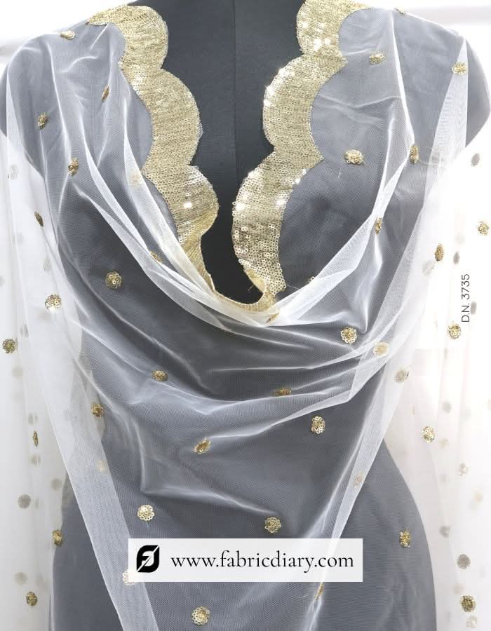 Dyeable Embroidered Dupatta with Heavy Sequins Border – #3735