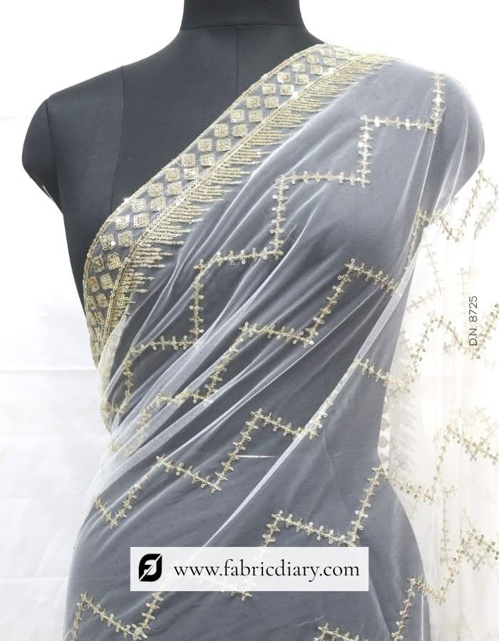 Gold sequins designer dupatta – dyeable net scarf for festive clothing
