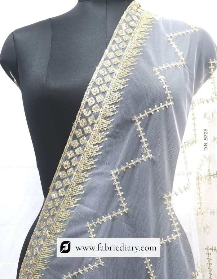 Dyeable embroidered net scarf – gold sequins for women’s ethnic outfits