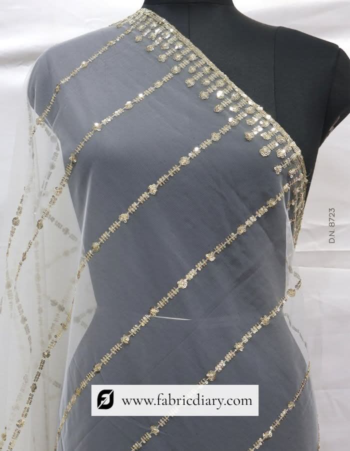 Dyeable Gold Sequins Embroidered Net Dupatta / Scarf – #8723