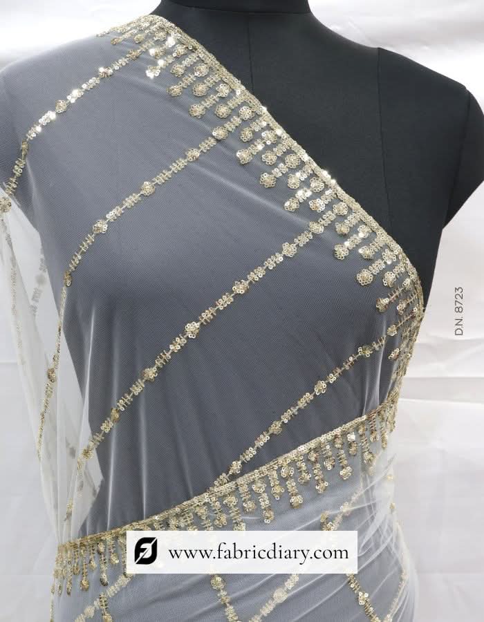 Embroidered dyeable dupatta – gold sequins net scarf for ethnic wear