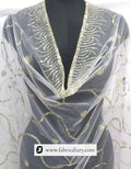 Dyeable Light Gold Sequins Embroidered Designer Net Dupatta / Scarf – #8730