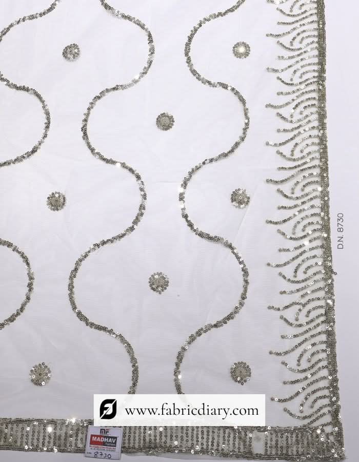 Buy dyeable light gold scarf – sequin embroidered net fabric for dresses
