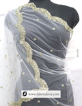 Dyeable Light Gold Sequins Embroidery Net Dupatta / Scarf – #3737