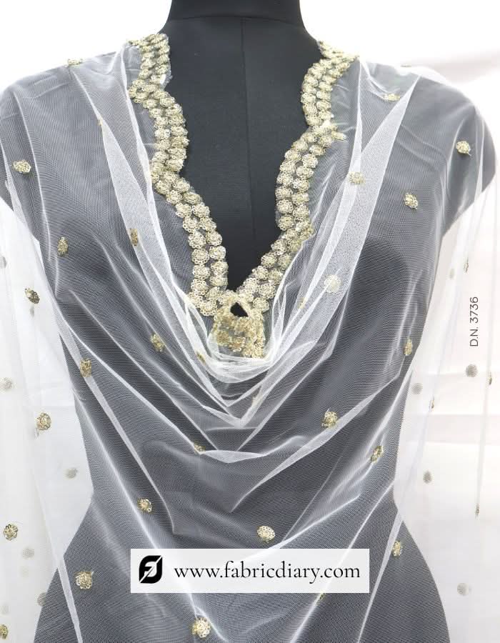Dyeable Sequins Embroidered Designer Net Dupatta / Scarf – #3736