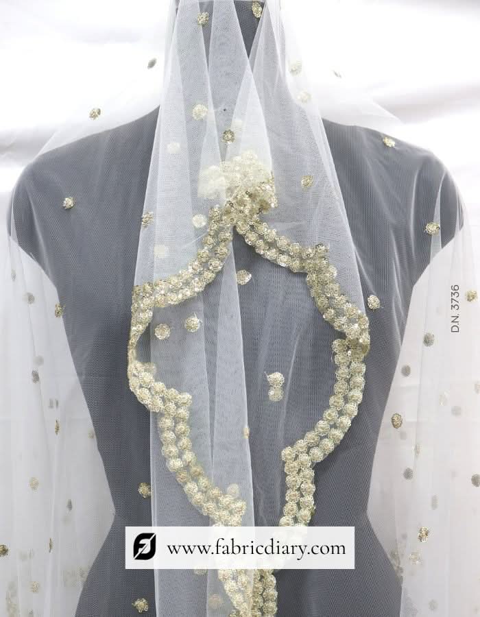 Buy dyeable sequin net scarf – embroidered material for lehenga and gowns