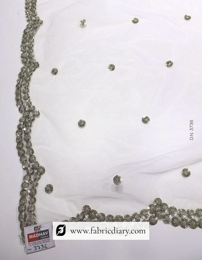 Designer dyeable net dupatta – sequins embroidery for festive fashion