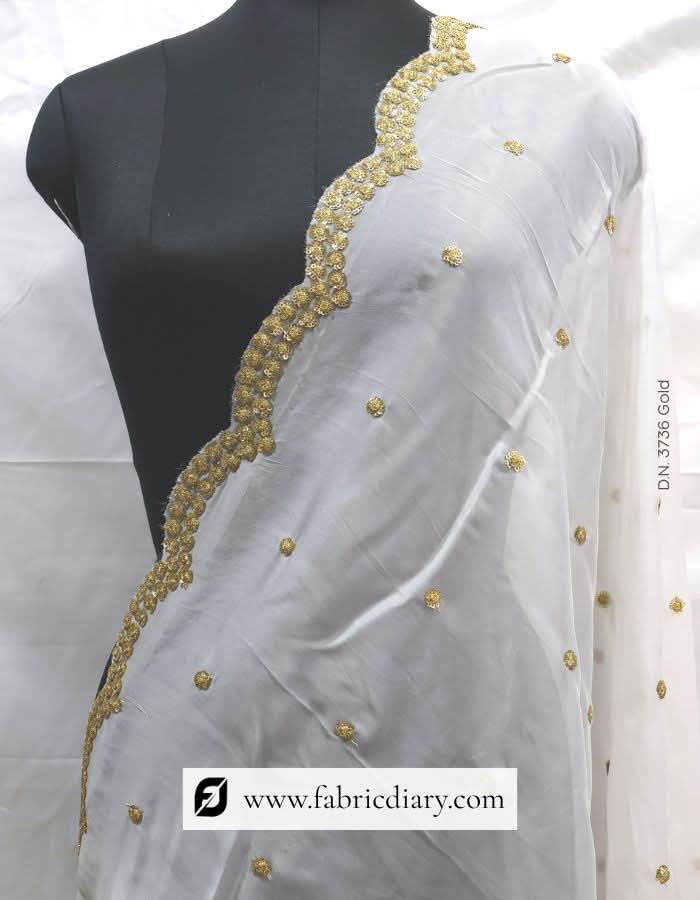 Dyeable Viscose Organza Gold Sequins Embroidered Dupatta / Scarf – #3736 Gold