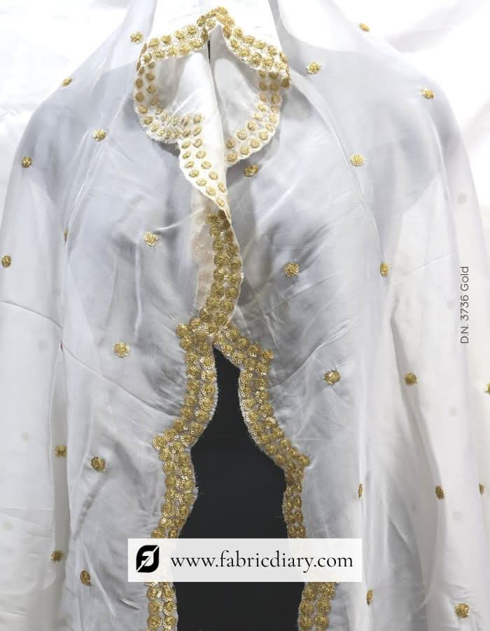Dyeable Viscose Organza Gold Sequins Embroidered Dupatta / Scarf – #3736 Gold