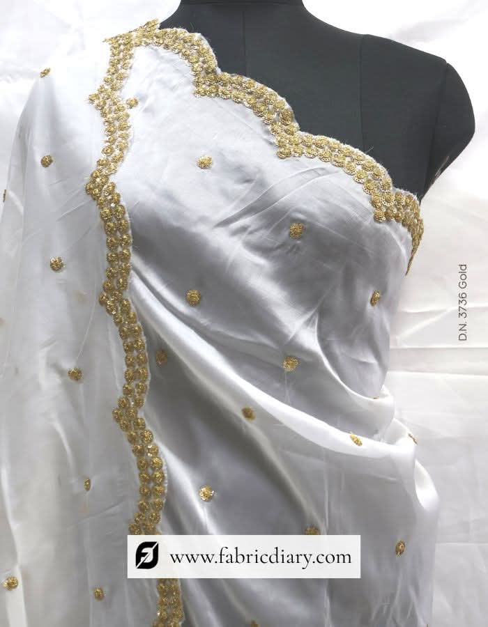 Designer dyeable organza dupatta – golden sequin embroidery for gowns and sarees