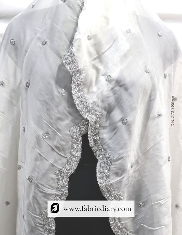 Silver sequin embroidered organza dupatta – dyeable fabric for ethnic wear
