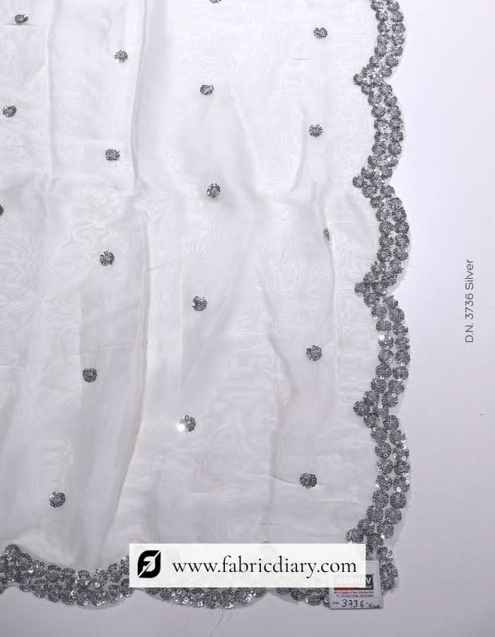 Designer dyeable dupatta – silver embroidered sequins on viscose organza