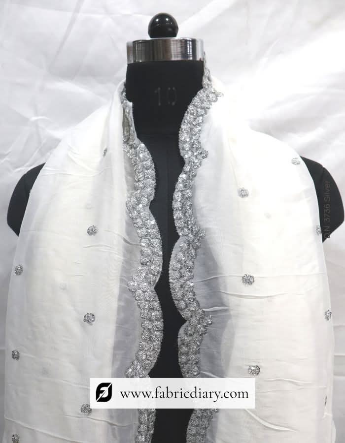 Dyeable viscose organza dupatta with silver sequins – embroidered scarf for women