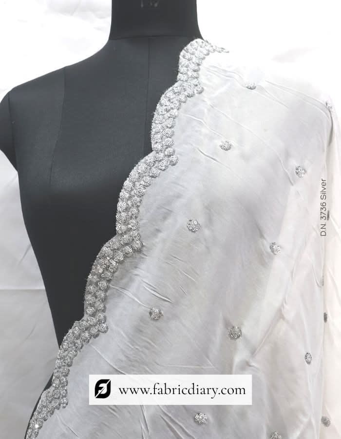 Dyeable Viscose Organza Silver Sequins Embroidered Dupatta / Scarf – #3736 Silver
