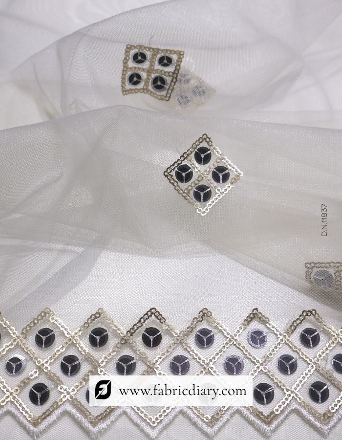 Embroidered Dupatta Fabric with Light Sequins Work #837