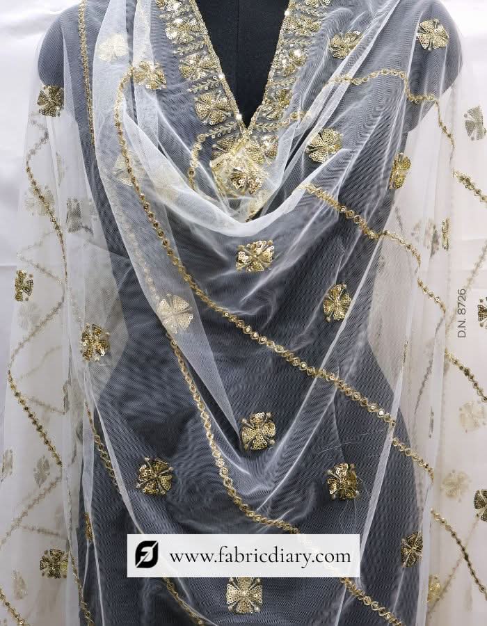 Beautiful Sequins Embroidered Designer Net Dupatta – #8726