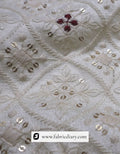 White sherwani embroidered fabric with 3mm sequins