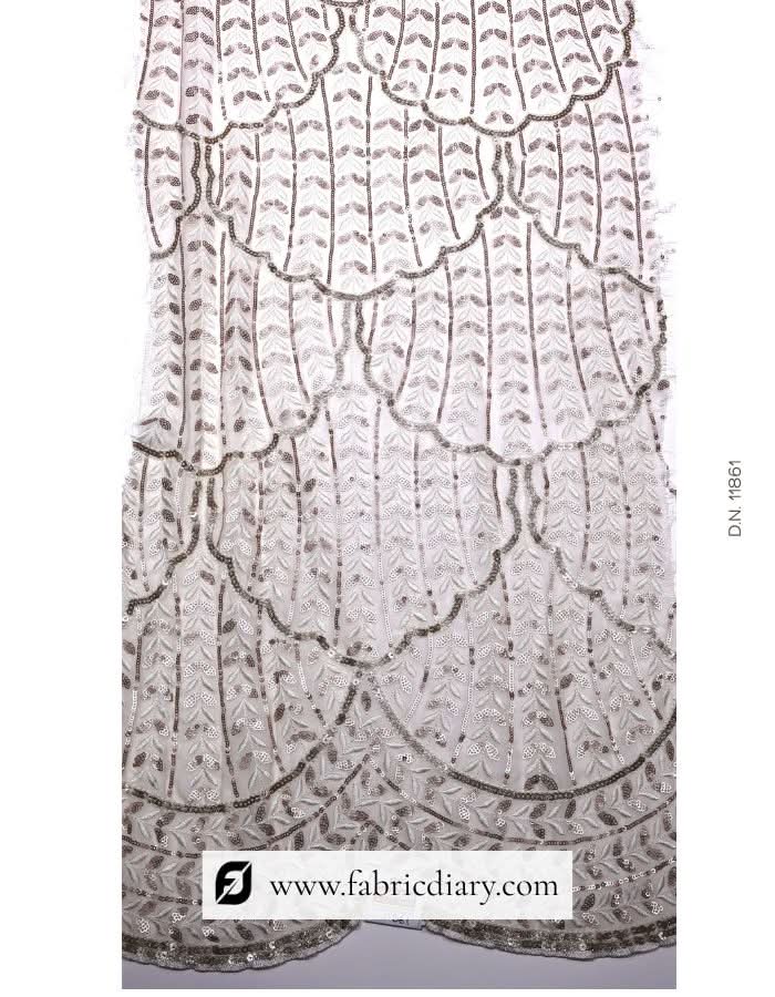 Copper-gold embroidered fabric – ethnic sequin material for women’s dresses
